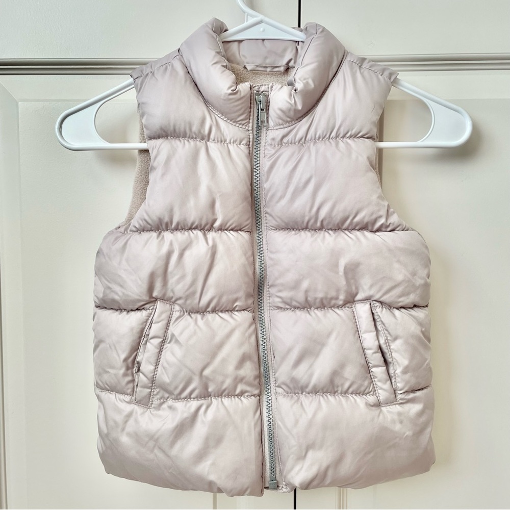 Frost free puffer toddler girls puffer vest, taupe, size 5T